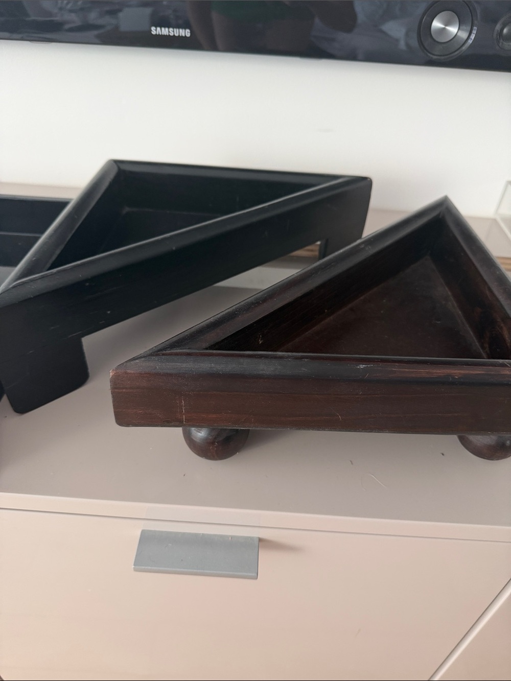 2 CB2 Triangular Wooden Tray Set
